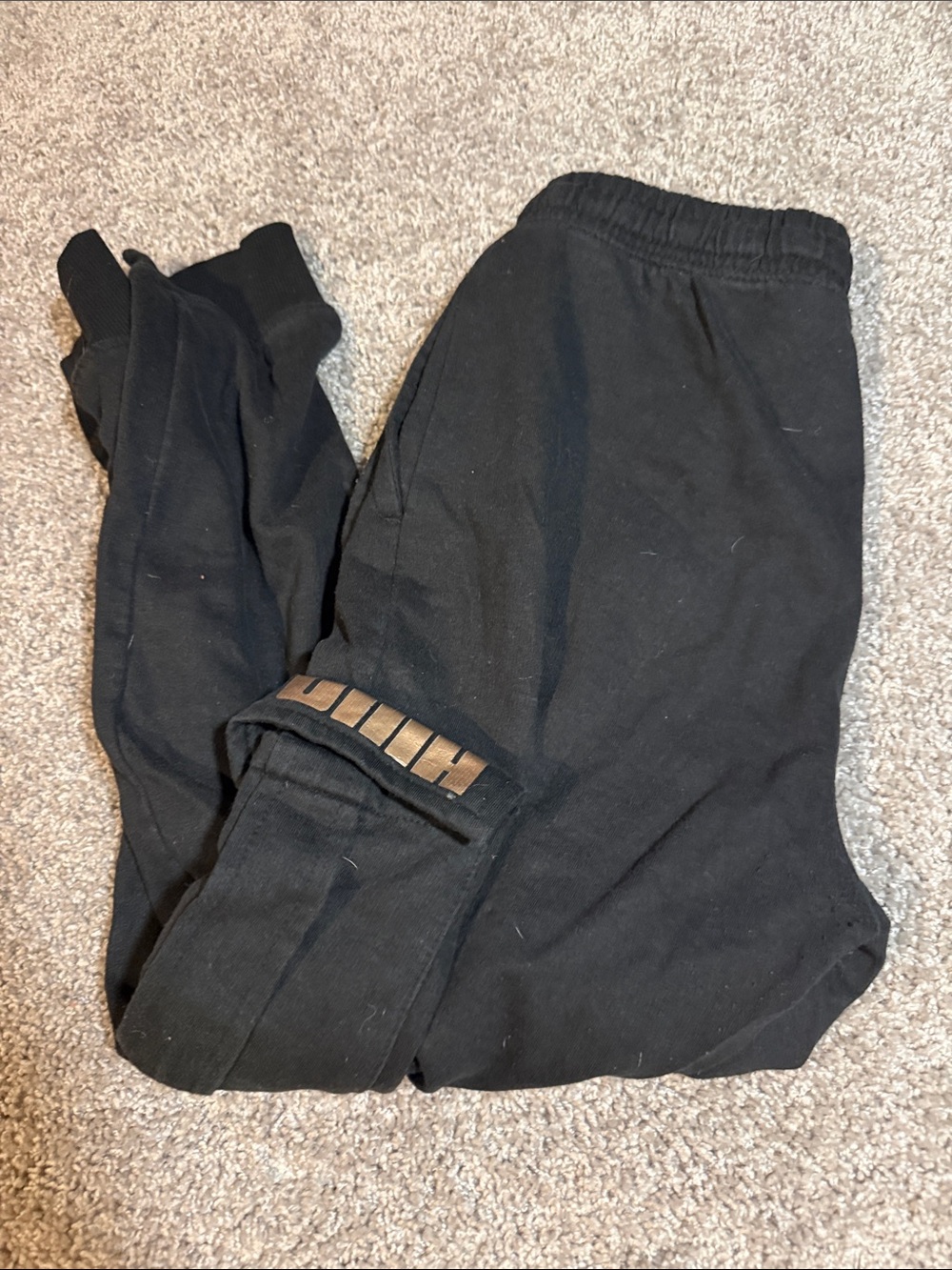 Puma Black Joggers with Gold Logo Detail